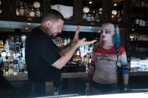 Director David Ayer shows Margot Robbie how to do a Street Fighter-style "Hadouken".